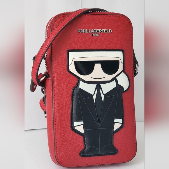 Karl Lagerfeld Handbags - Karl Lagerfeld Paris Maybelle Logo Red Leather Phone Case Crossbody Bag